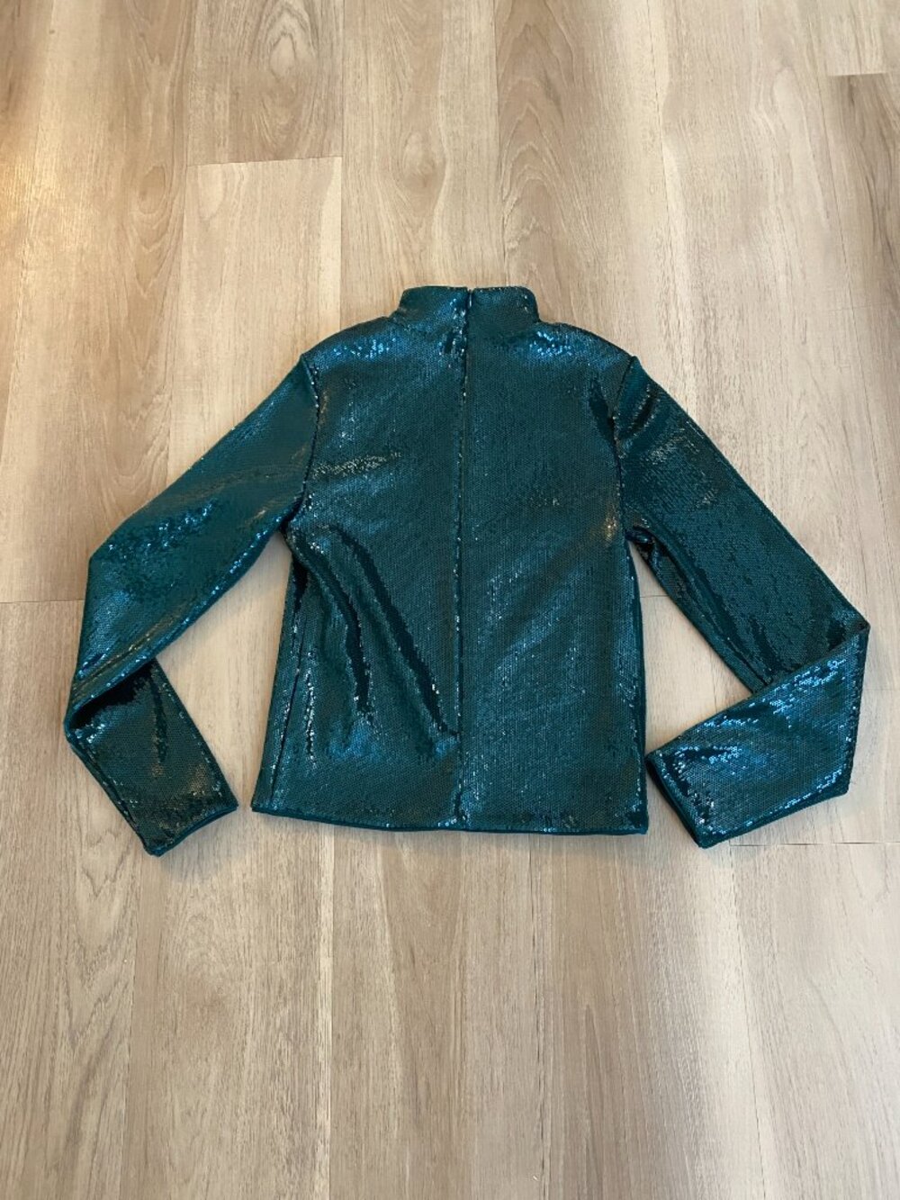 NWT Express Body Contour Emerald Sequin Mock Neck Long Sleeve Top S - Picture 5 of 10
